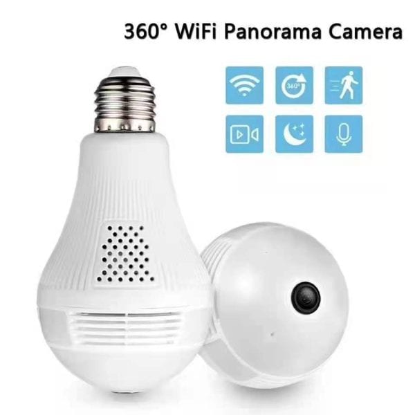 מנורת מצלמה פנורמית wifi 360 מעלות עם כדור לבן.
